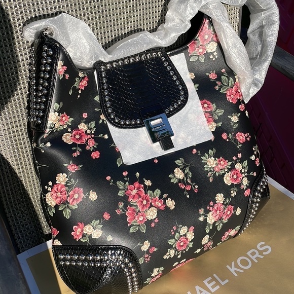 Michael Kors Collection Bancroft Oversized Floral Calf Leather Snakeskin Bag - Picture 5 of 11